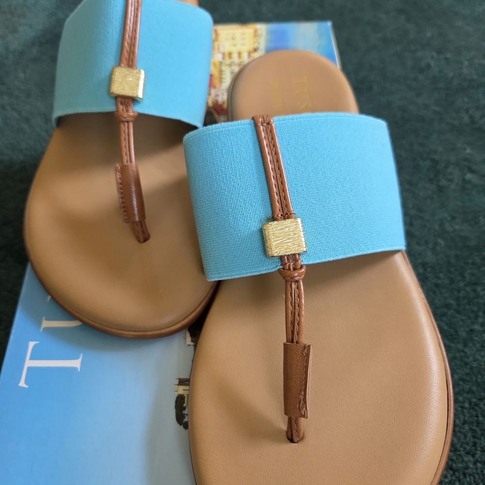 Easy Street Blue and Brown Sandals